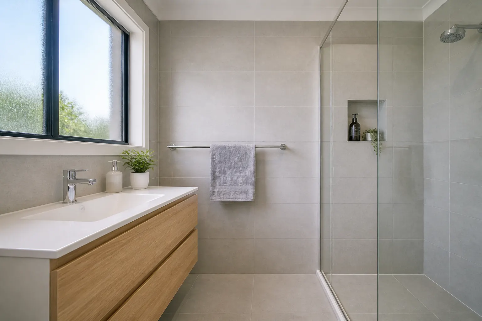 Fresh bathroom vanity and tile refresh in a Melbourne home